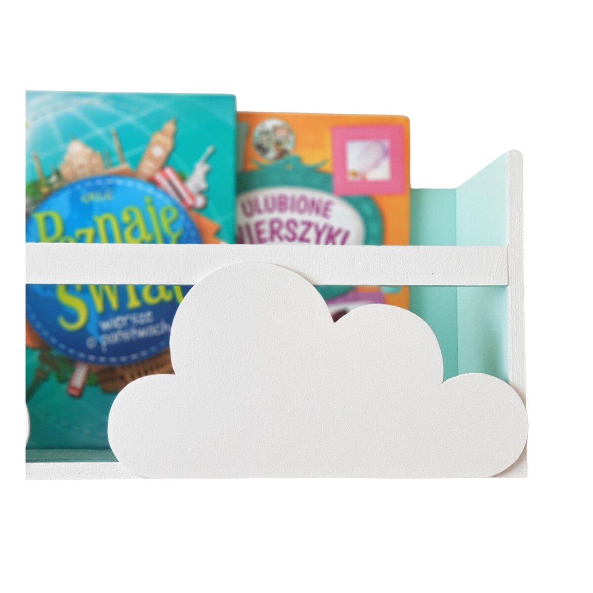 DREWNIANA PÓŁKA NA KSIĄŻKI Z MOTYWEM CHMUREK