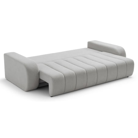 Sofa rozkładana ALOO obita tkaniną boucle z ozdobnymi poduszkami jasnoszara