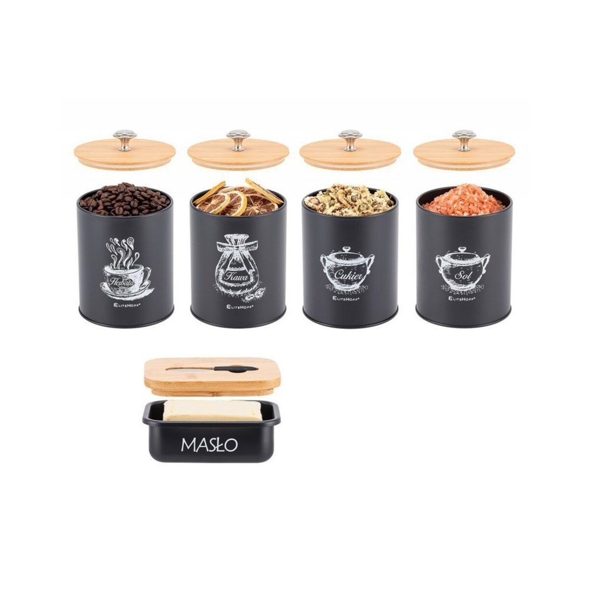 Elitehoff zestaw 4 pojemników kuchennych i maselniczka 49316