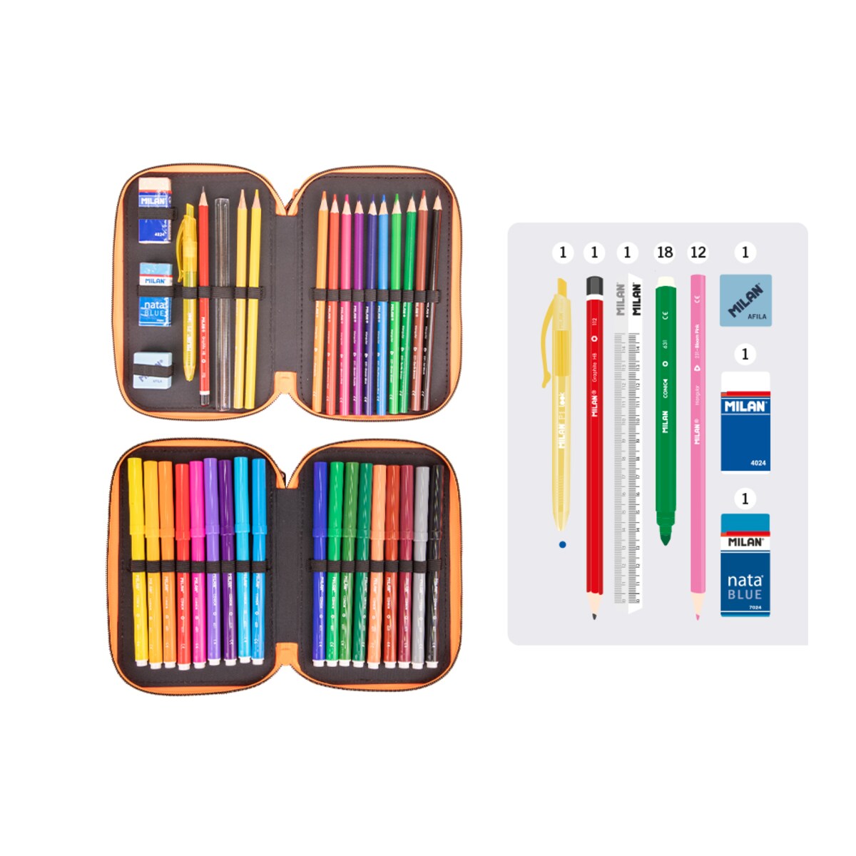 Piórnik 2-poziomowy z wyposażeniem MILAN TANDEM, czarny