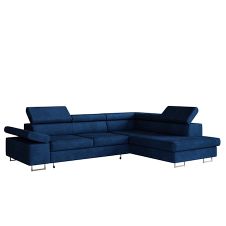 Narożnik ALEX z regulowanymi zagłówkami, prawostronny- granatowy
