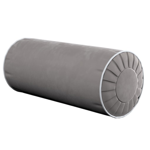 Poduszka wałek z zakładkami z lamówką, gołębi szary, Ø20 x 50 cm, Velvet