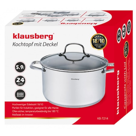 Garnek stalowy z pokrywką indukcja gaz 5.9L 24cm KLAUSBERG Premium 18/10