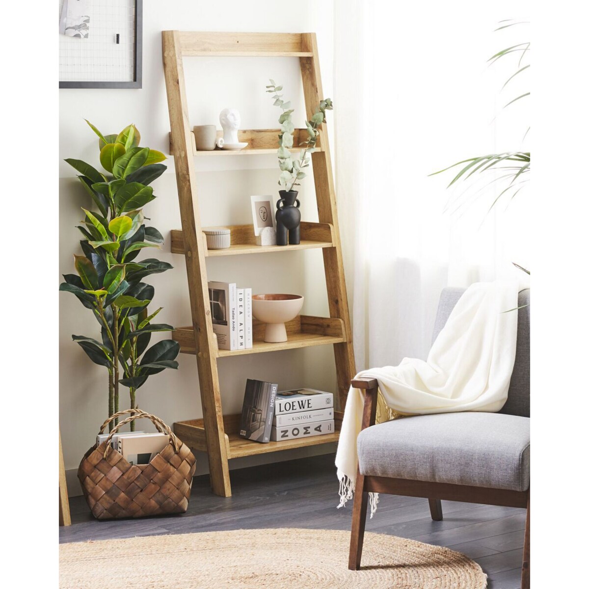 Regał drabina 5 półek jasne drewno MOBILE TRIO