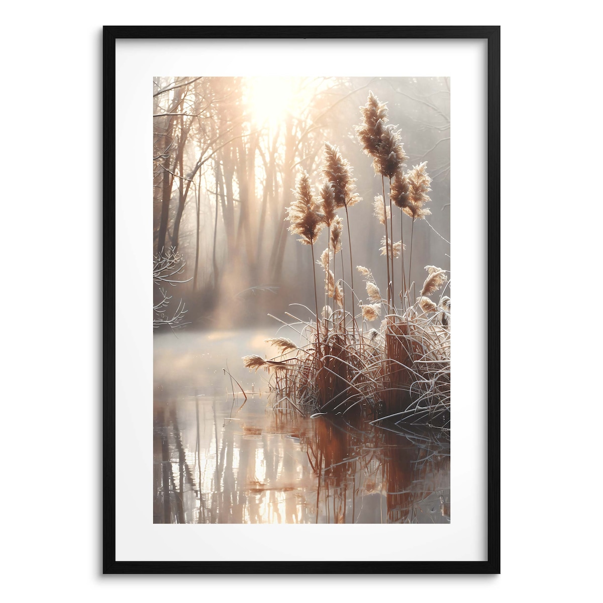 Beżowy Plakat z Trawą Obraz czarnej w ramie 50x70 Dekoracja do Salonu Biura