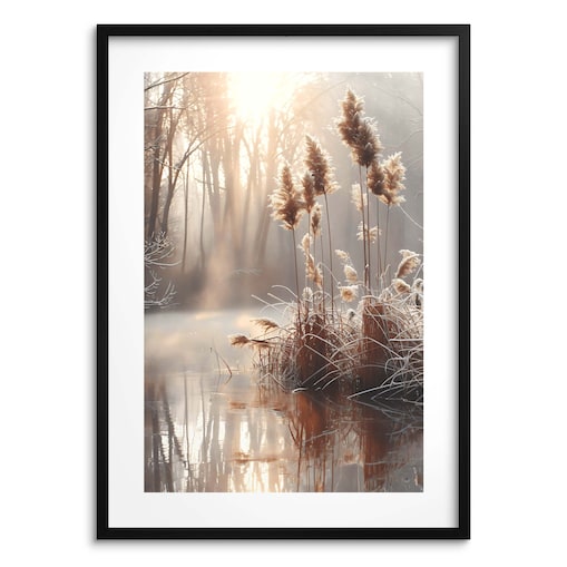 Beżowy Plakat z Trawą Obraz czarnej w ramie 50x70 Dekoracja do Salonu Biura