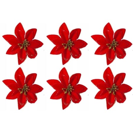 GWIAZDA kwiaty świąteczna do dekorowania stroik 6szt czerwona brokat święta