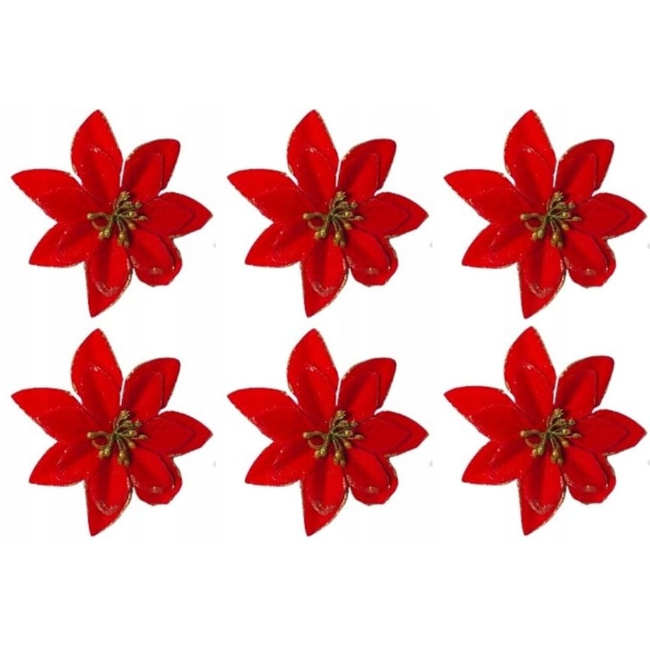 GWIAZDA kwiaty świąteczna do dekorowania stroik 6szt czerwona brokat święta