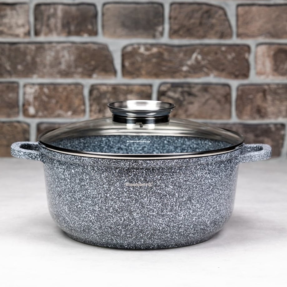 Garnek z powłoką marmurową marmurkowy szary indukcja gaz 4.5L 24cm KLAUSBERG