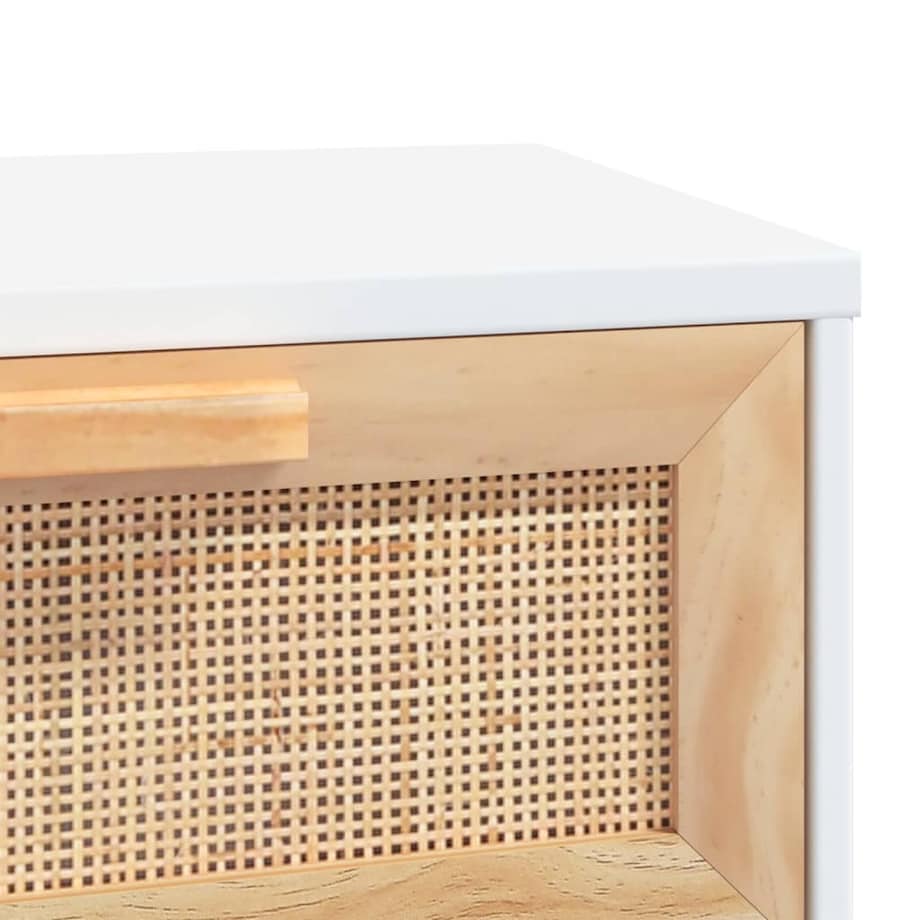 vidaXL Stolik konsolowy, biały, 80x30x75 cm, lita sosna i rattan