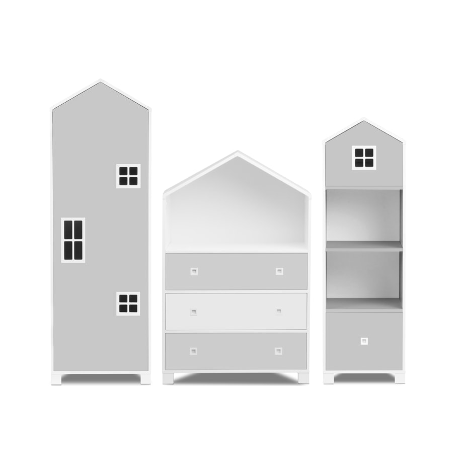 KONSIMO MIRUM Zestaw mebli dla chłopców w kształcie domku w kolorze szarym składający się z 3 elementów