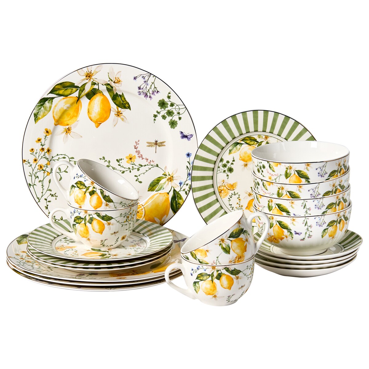 Zastawa stołowa 20-częściowa LEMONGRASS Porcelana Biały/zielony