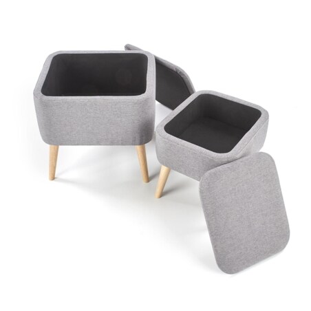 Zestaw 2 PUFY ZE SCHOWKIEM Gryf szare drewniane nogi