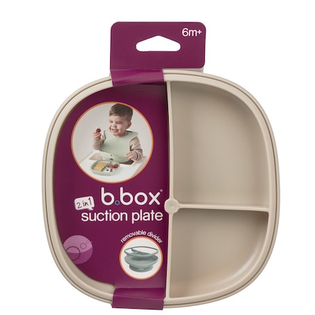 Talerzyk z przyssawką dla dzieci BLW – trójdzielny zaokrąglony 2w1 latte b.box
