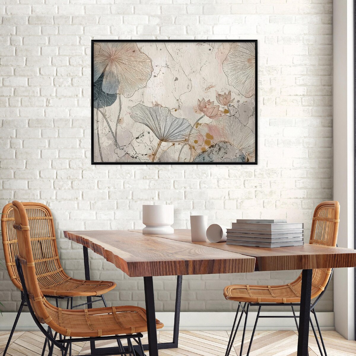 Obraz W Ramie Do Sypialni Salonu Na Płótnie Kwiaty Vintage Beżowy 60x40