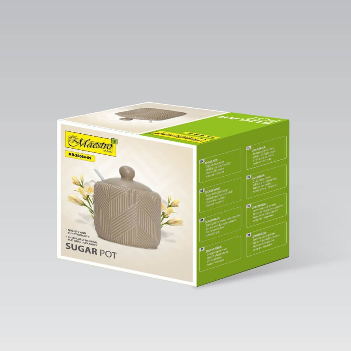 Cukiernica ceramiczna z łyżeczką cukierniczka pojemnik cukier Geometry Beige MAESTRO