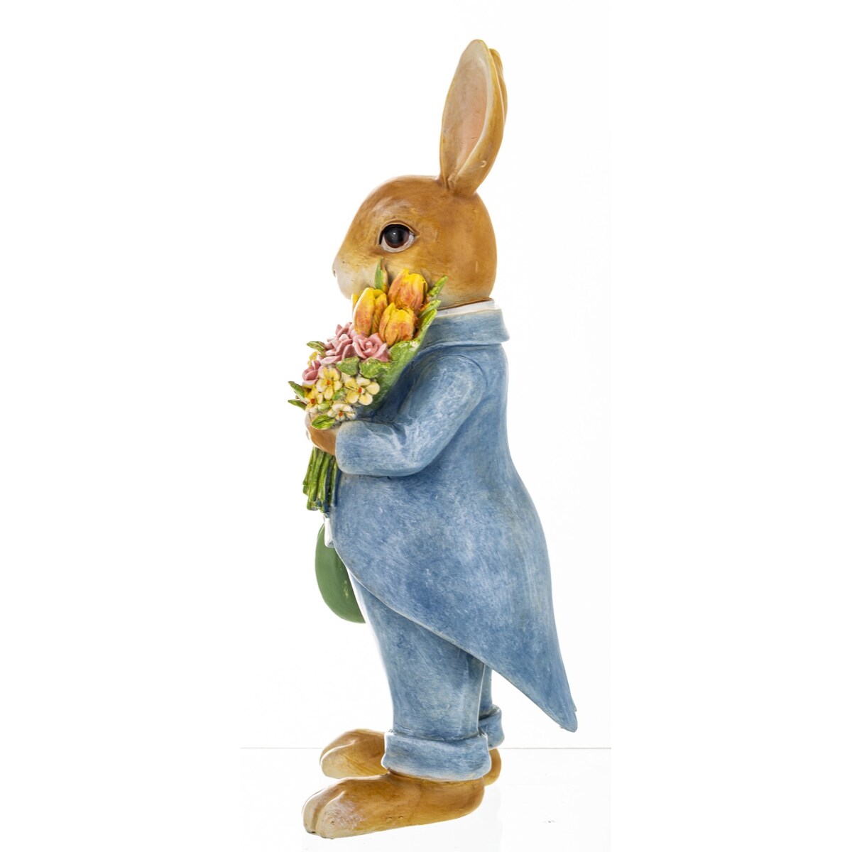 Figurka - królik w niebieskim płaszczu 25,5x10,5x10 cm CONTENIDO z bukietem kwiatów