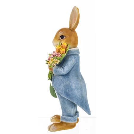 Figurka - królik w niebieskim płaszczu 25,5x10,5x10 cm CONTENIDO z bukietem kwiatów