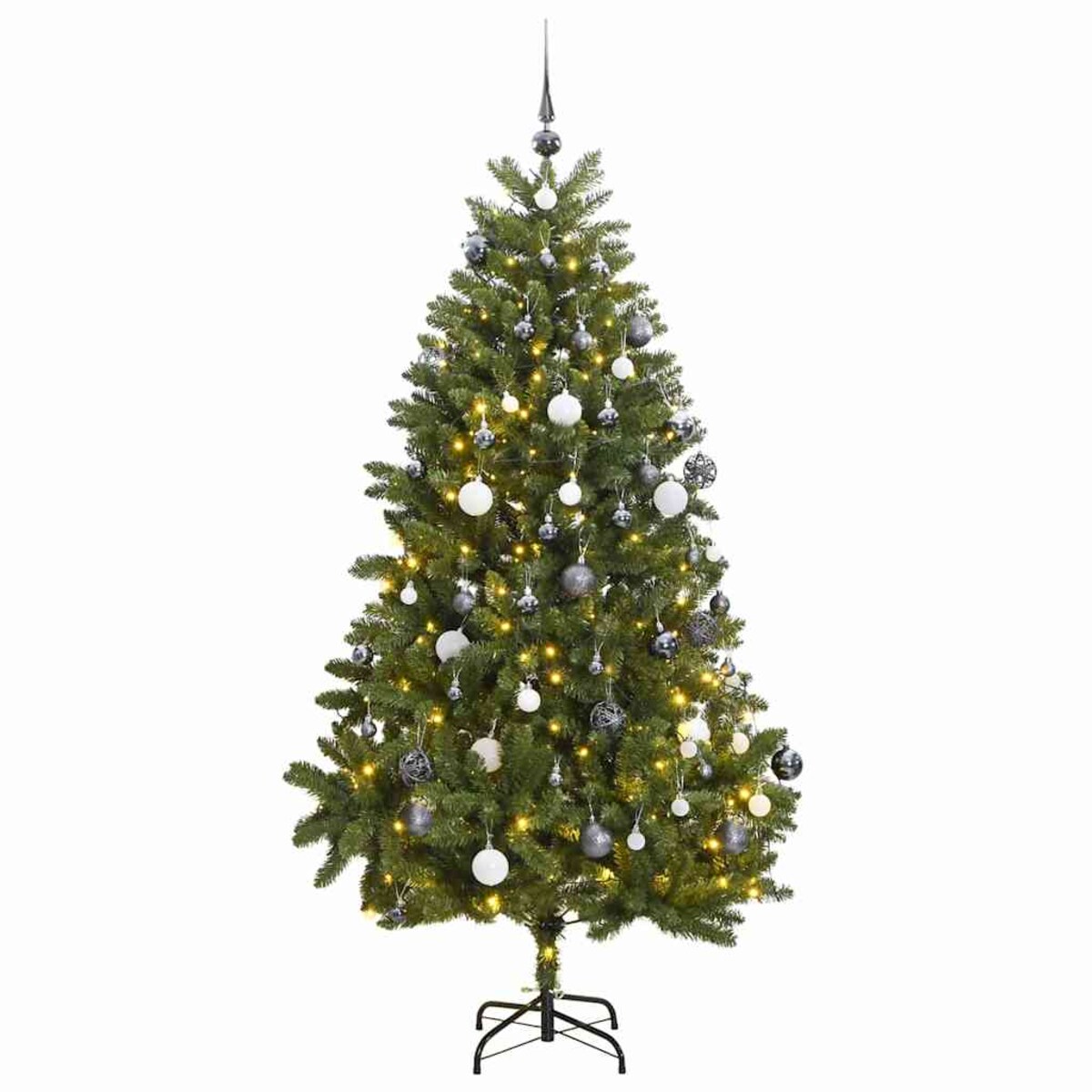 vidaXL Sztuczna choinka na zawiasach, 300 lampek LED i bombki, 300 cm