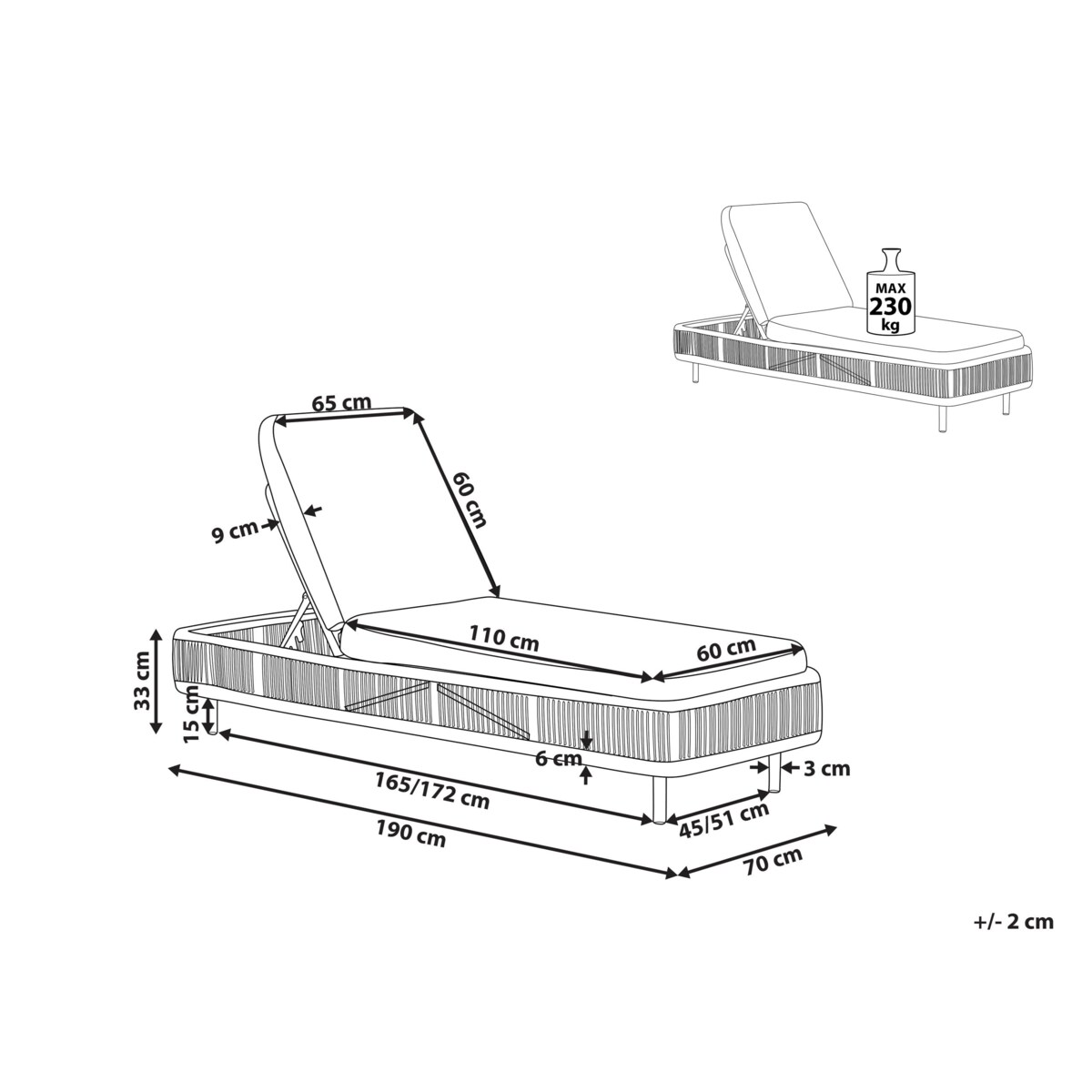 Leżak ogrodowy z poduszką OSINI Rozkładany Technorattan Beżowy