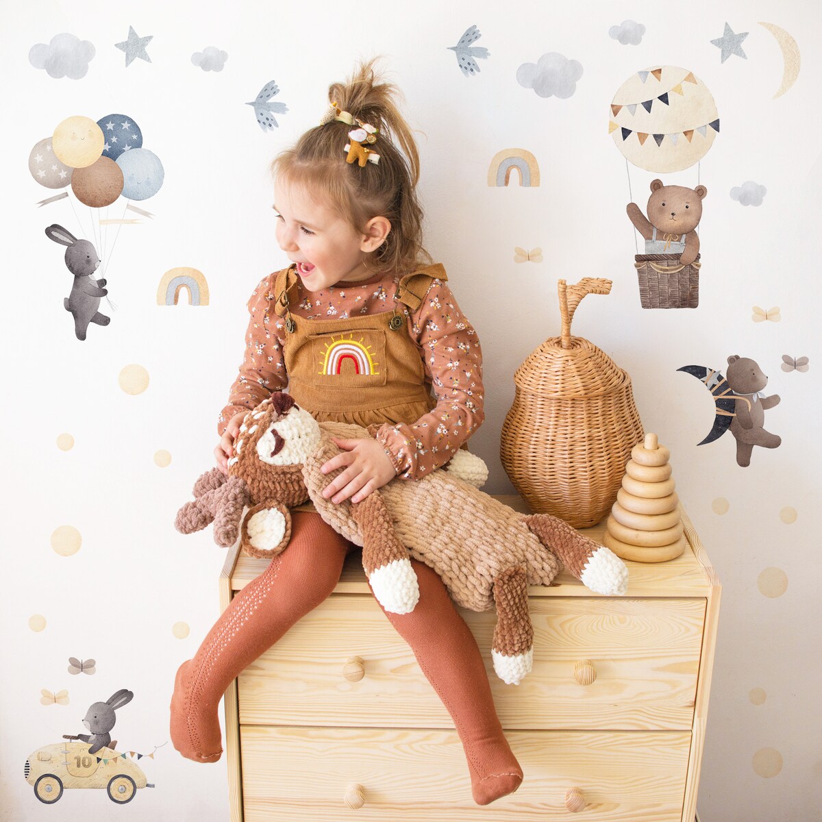 Naklejki Dla Dzieci ZWIERZĘTA Styl Boho Księżyce Gwiazdy Balony ZESTAW