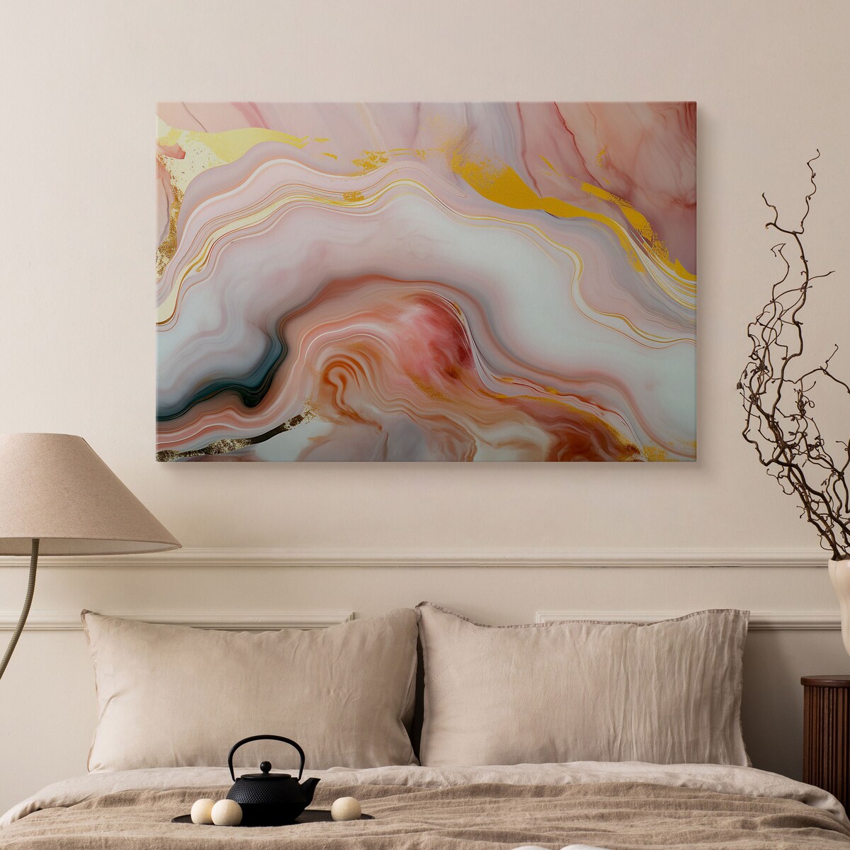 OBRAZ NA PŁÓTNIE PASTELOWY RÓŻOWY MARMUR ABSTRAKCJA STYL GLAMOUR 120x80cm