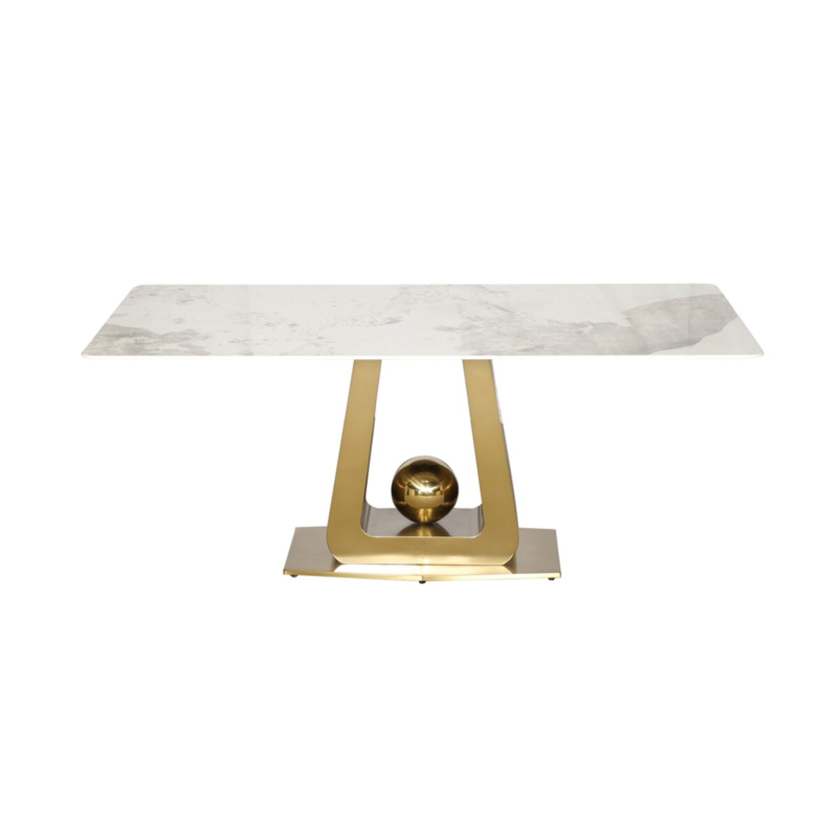 Stół złoty Glamour Nowojorski Milenio z blatem o wzorze marmuru 180x90x75