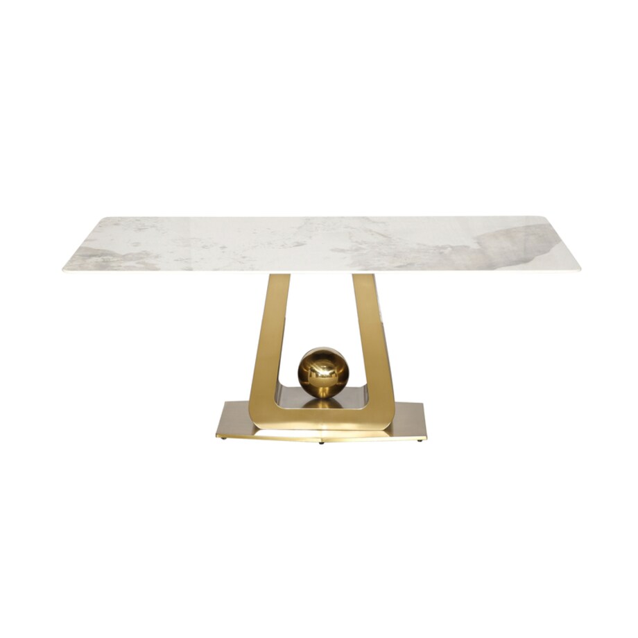 Stół złoty Glamour Nowojorski Milenio z blatem o wzorze marmuru 180x90x75