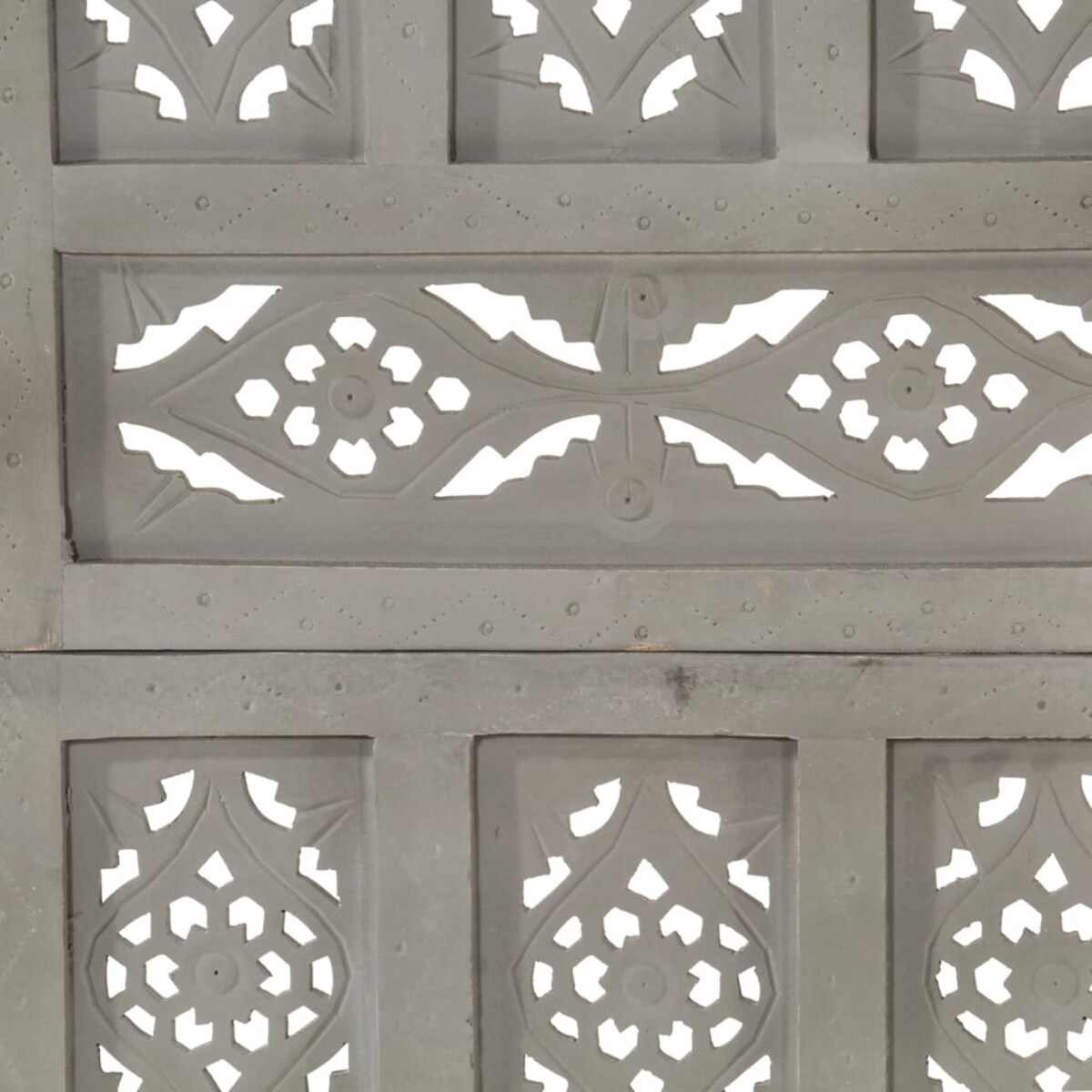 vidaXL Parawan 4-panelowy, rzeźbiony, szary, 160x165 cm, drewno mango