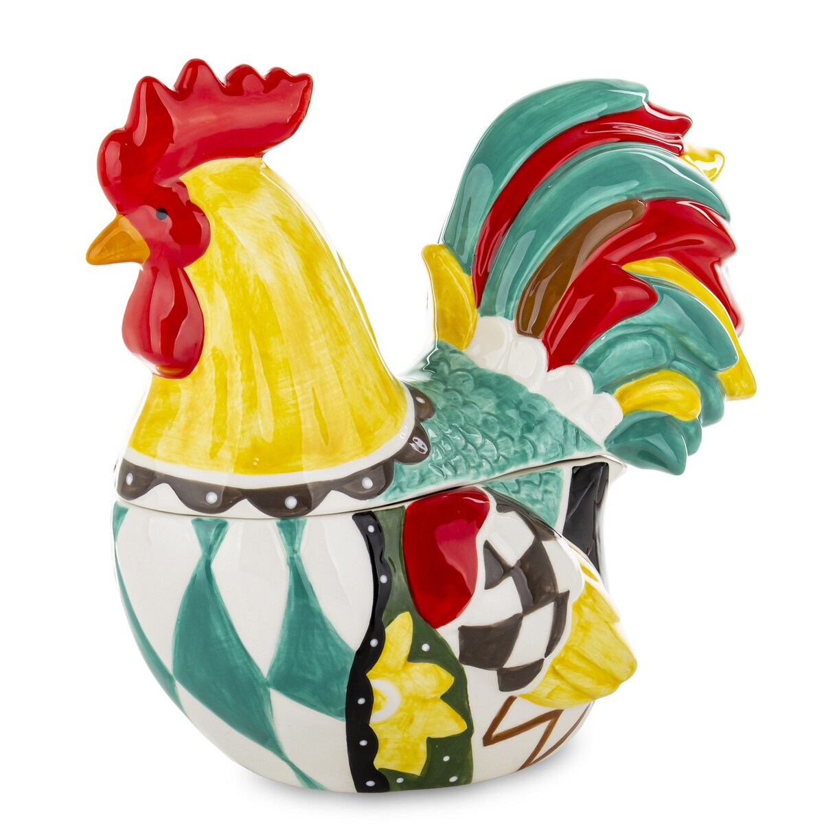 Dekoracja - kolorowy KOGUT z przykrywką 26x15x27 cm