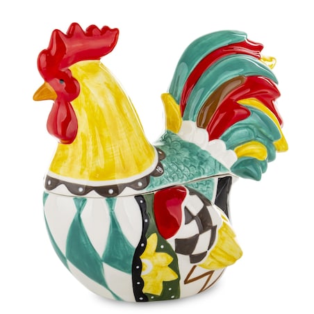 Dekoracja - kolorowy KOGUT z przykrywką 26x15x27 cm