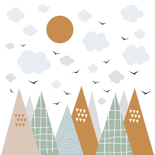 NAKLEJKI ŚCIENNE DLA DZIECI POMARAŃCZOWE GÓRY STYL SKANDYNAWSKI ZESTAW