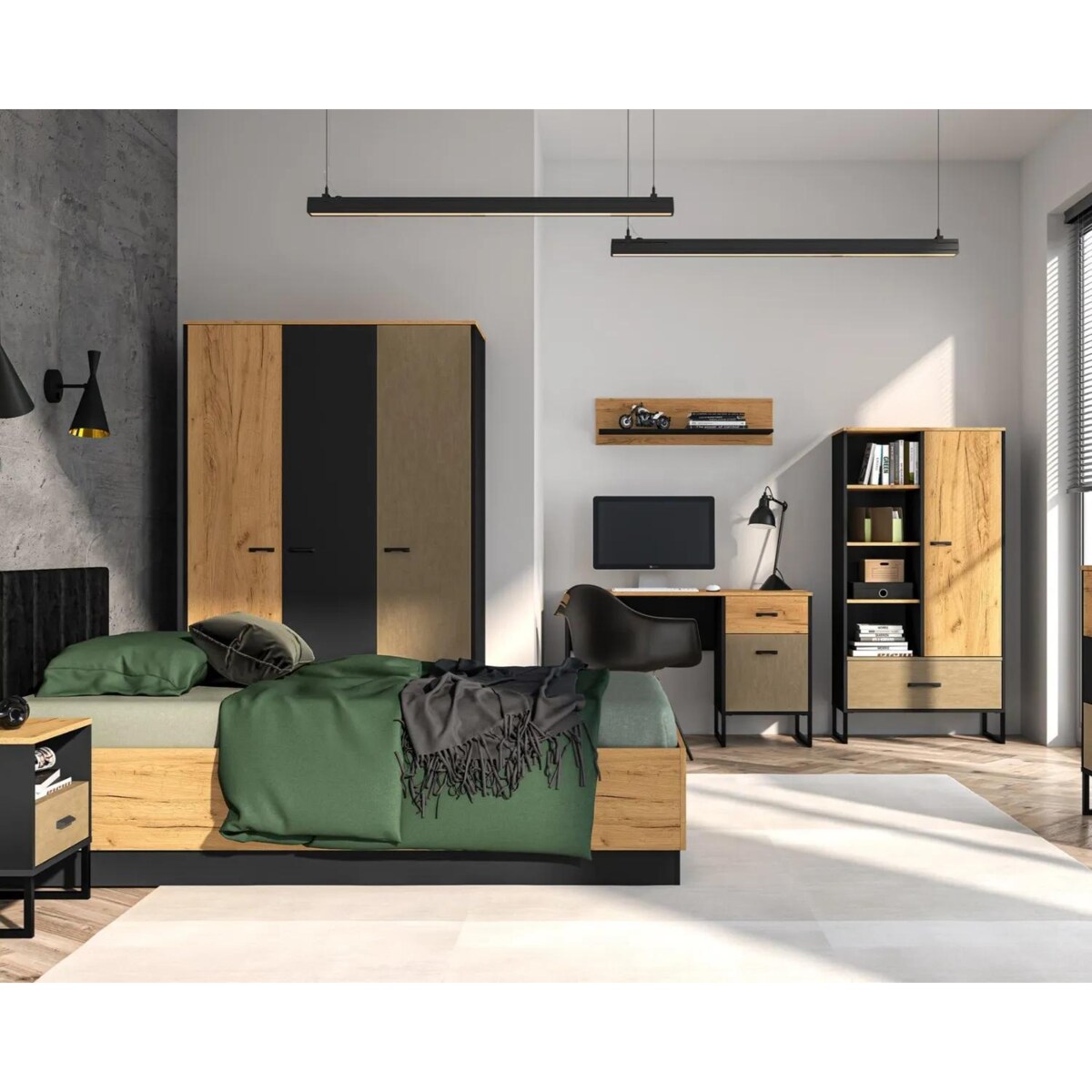 Półka COLIN 11 dąb złoty craft/czarna
