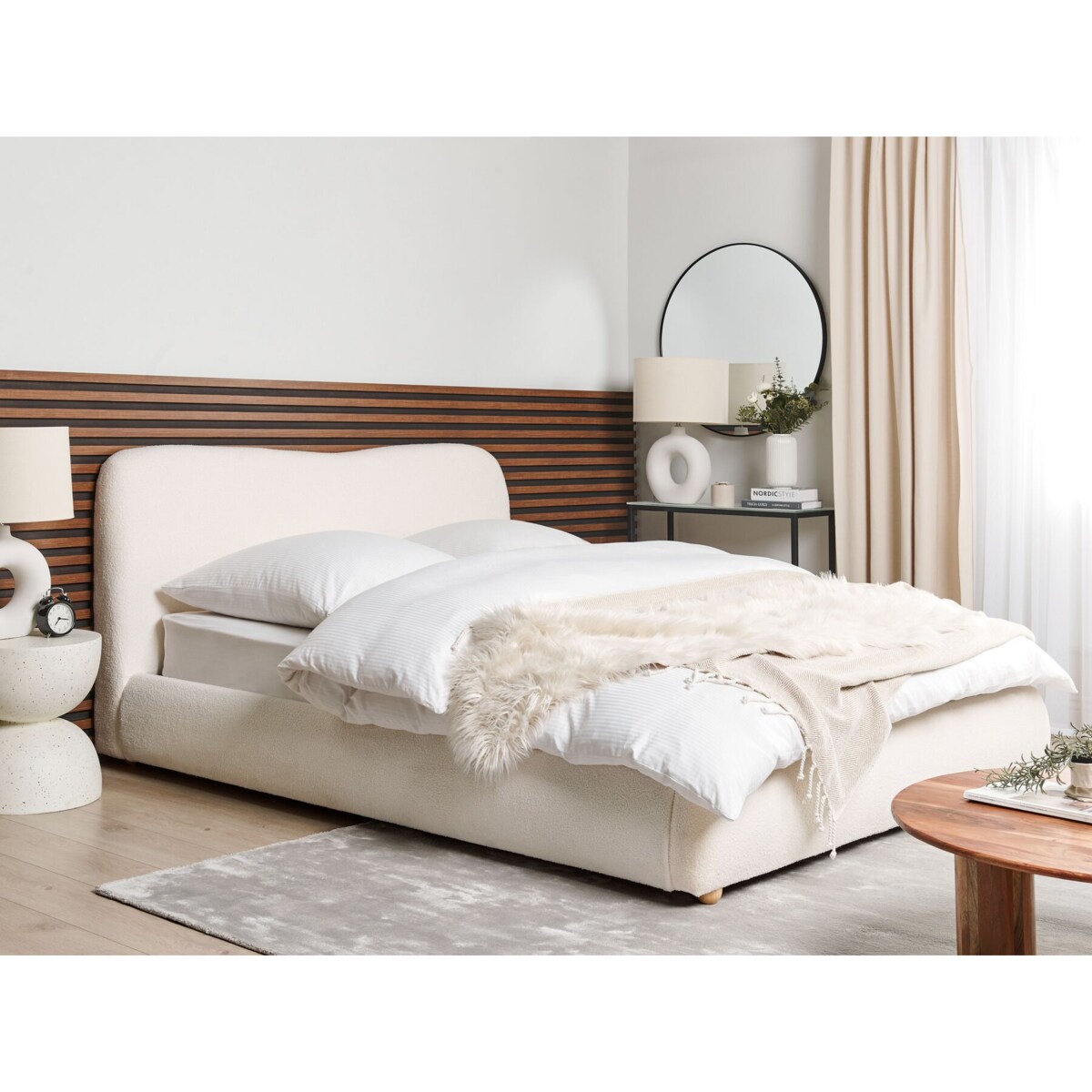 Łóżko z pojemnikiem boucle 160 x 200 cm białe BLAGNAC