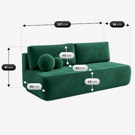 Sofa rozkładana 2-osobowa z funkcją spania do salonu zielona ARVETO
