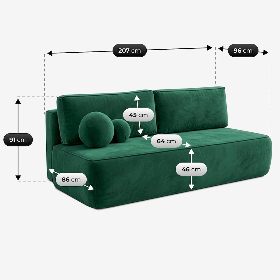 Sofa rozkładana 2-osobowa z funkcją spania do salonu zielona ARVETO