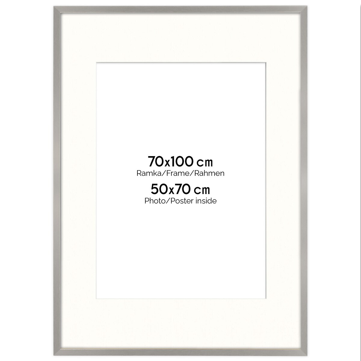 Ramka na zdjęcia z passe partout ramka 70x100 cm z okienkiem passe partout na zdjęcie 50x70 cm kolor srebrny FRAMAI®