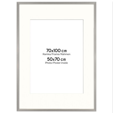 Ramka na zdjęcia z passe partout ramka 70x100 cm z okienkiem passe partout na zdjęcie 50x70 cm kolor srebrny FRAMAI®