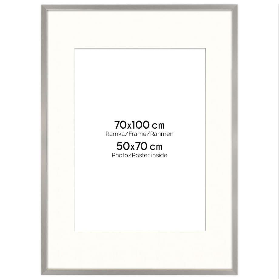 Ramka na zdjęcia z passe partout ramka 70x100 cm z okienkiem passe partout na zdjęcie 50x70 cm kolor srebrny FRAMAI®