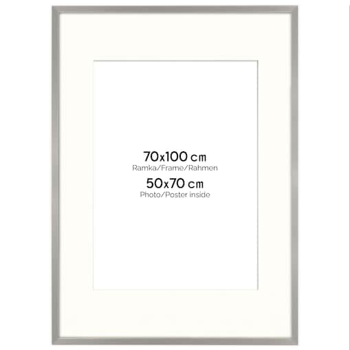 Ramka na zdjęcia z passe partout ramka 70x100 cm z okienkiem passe partout na zdjęcie 50x70 cm kolor srebrny FRAMAI®