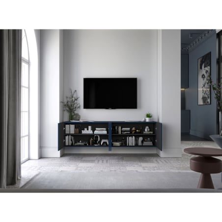 Nowoczesna Wisząca Szafka RTV Glamour Komoda RTV Granatowy Mat 300 cm