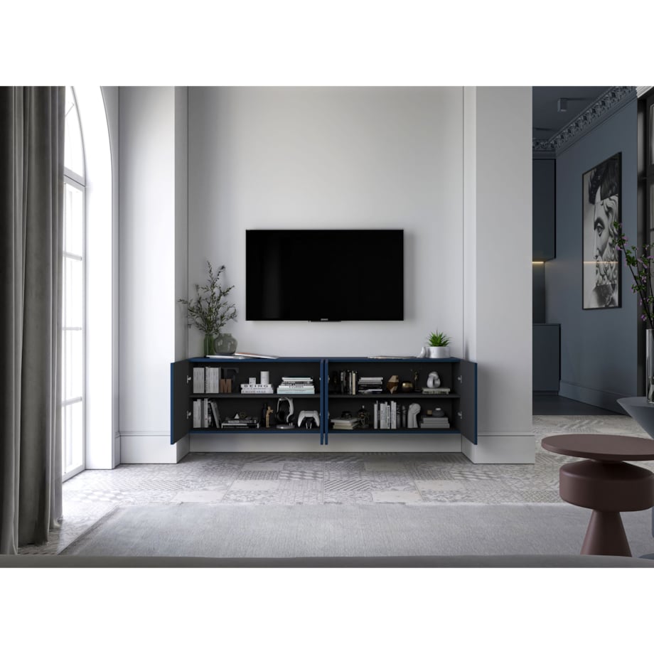 Nowoczesna Wisząca Szafka RTV Glamour Komoda RTV Granatowy Mat 300 cm