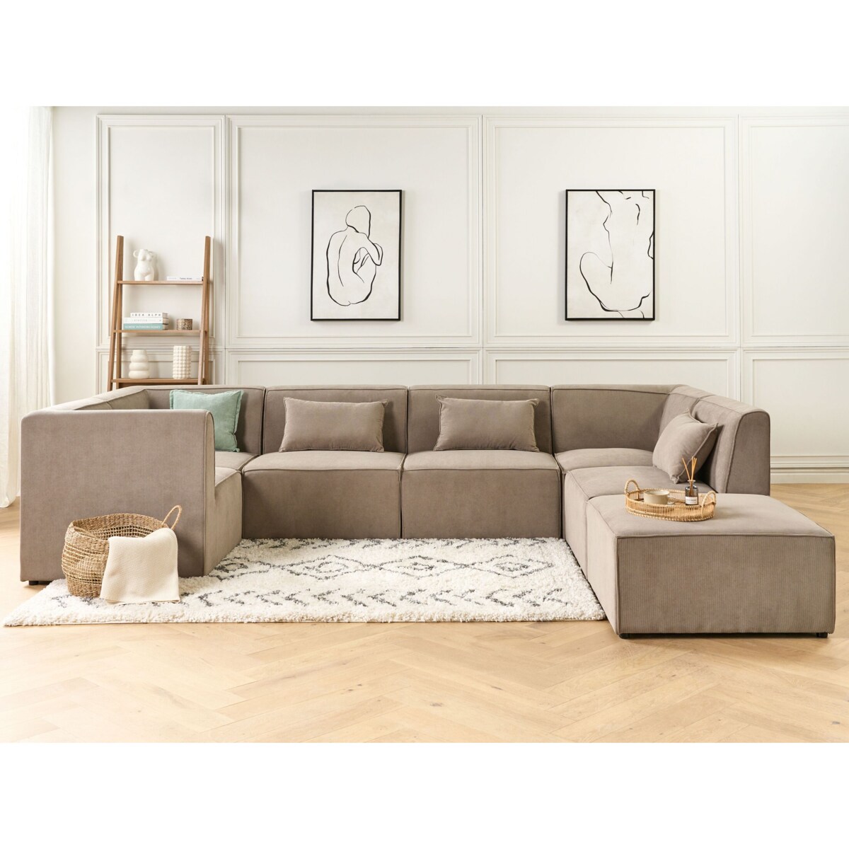 Moduł narożny sztruksowy beżowoszary LEMVIG