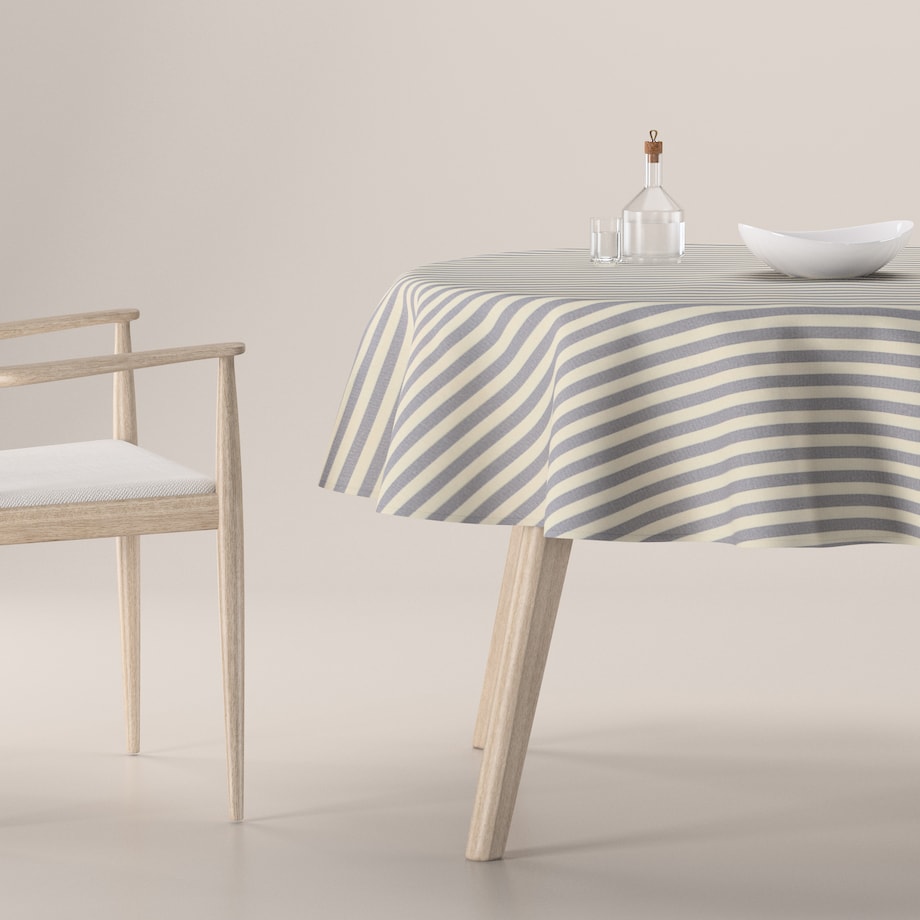 Obrus okrągły 160 x 160 cm granatowo-białe pasy (1,5cm)