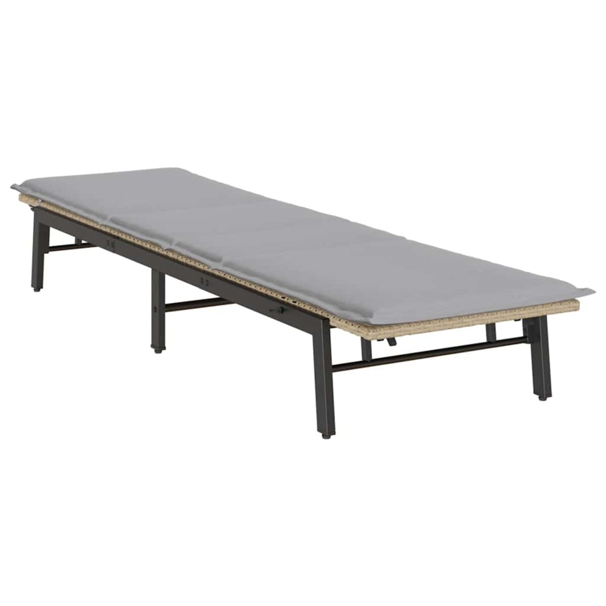 vidaXL Leżak z poduszką, beżowy, polirattan