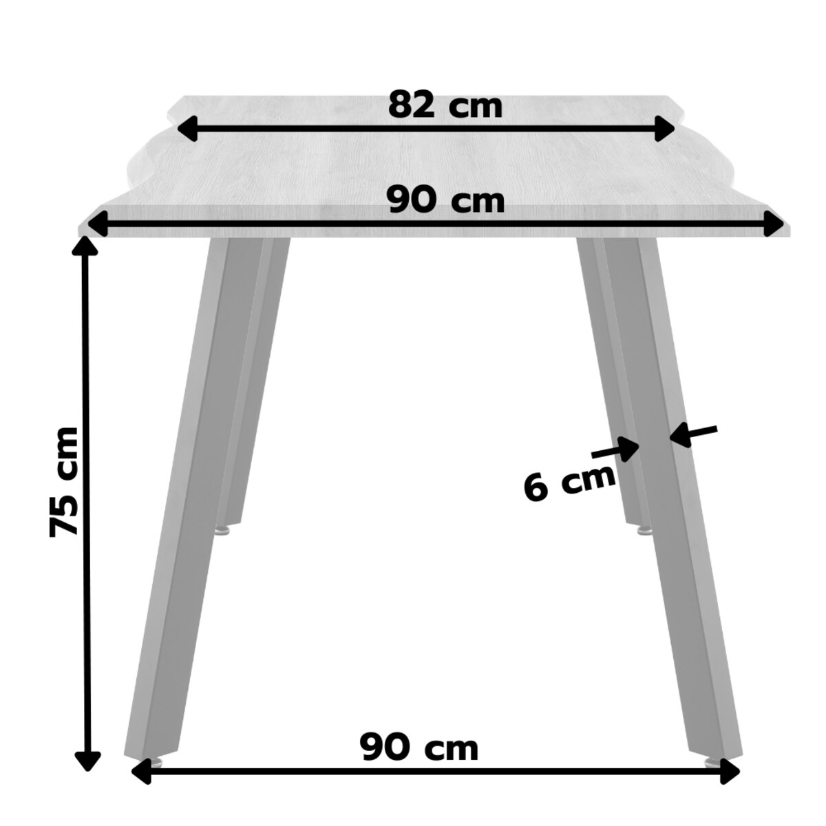 Stół prostokątny z falowaną krawędzią loft 150x90 Gustavo, jasne drewno, czarne metalowe nogi