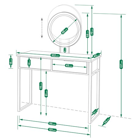 Toaletka kosmetyczna LOFT z lustrem LED do makijażu z oświetleniem szuflady