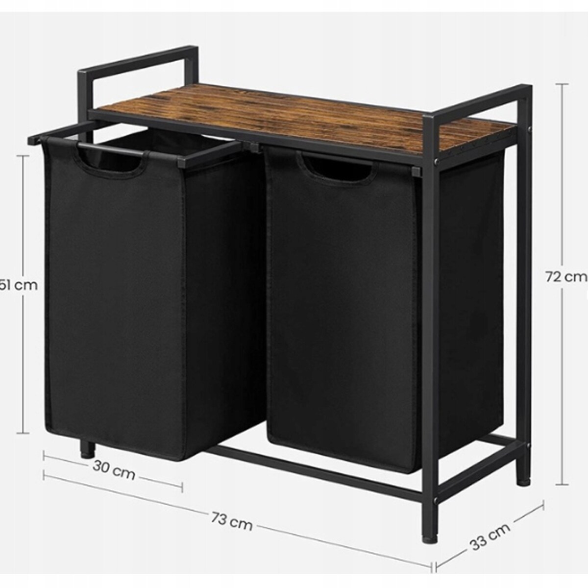 Kosz na pranie dwukomorowy duży z półką industrialny regał pojemnik loft