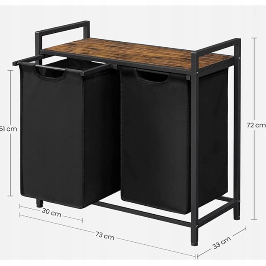 Kosz na pranie dwukomorowy duży z półką industrialny regał pojemnik loft