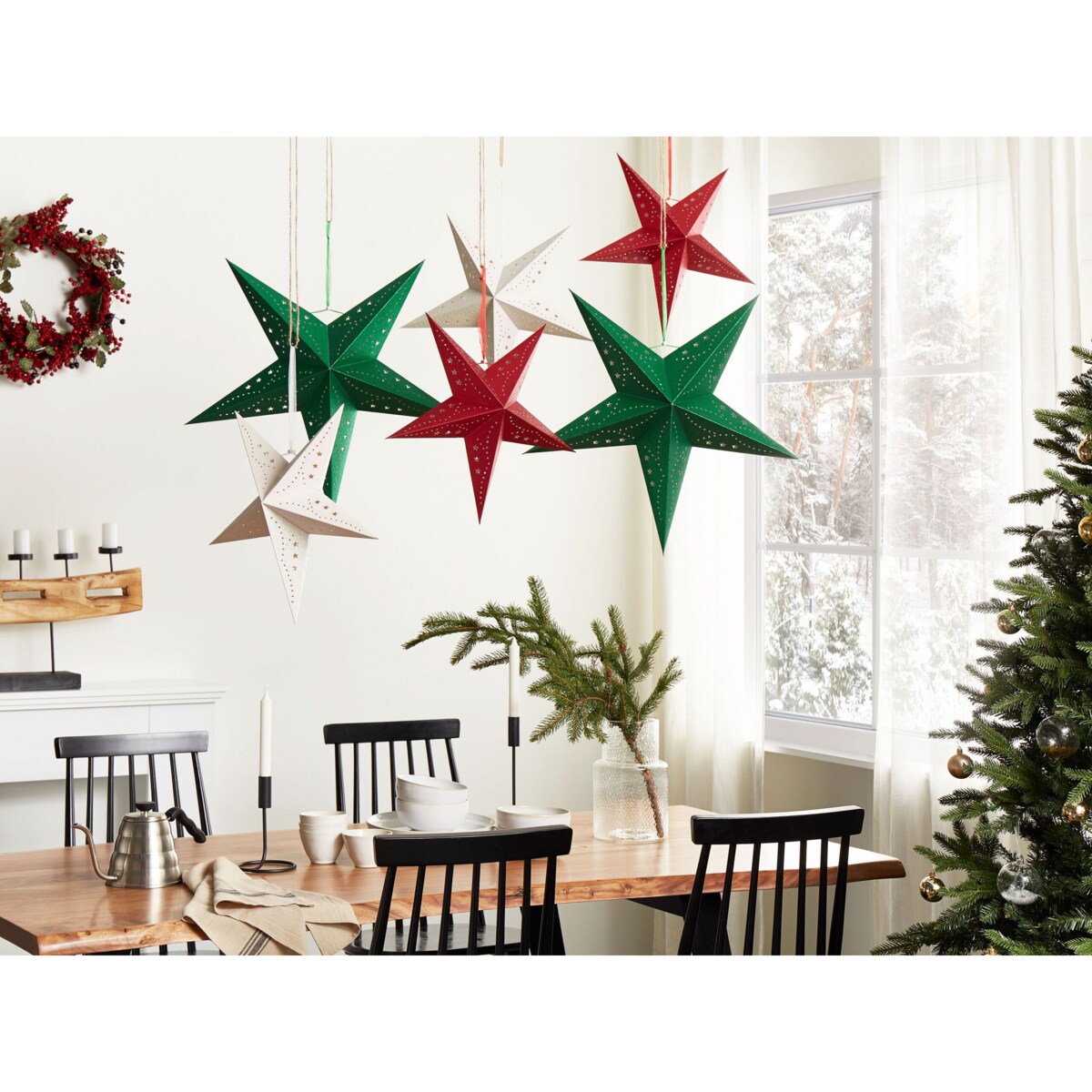 Zestaw 2 wiszących gwiazd brokatowych LED 60 cm zielony MOTTI